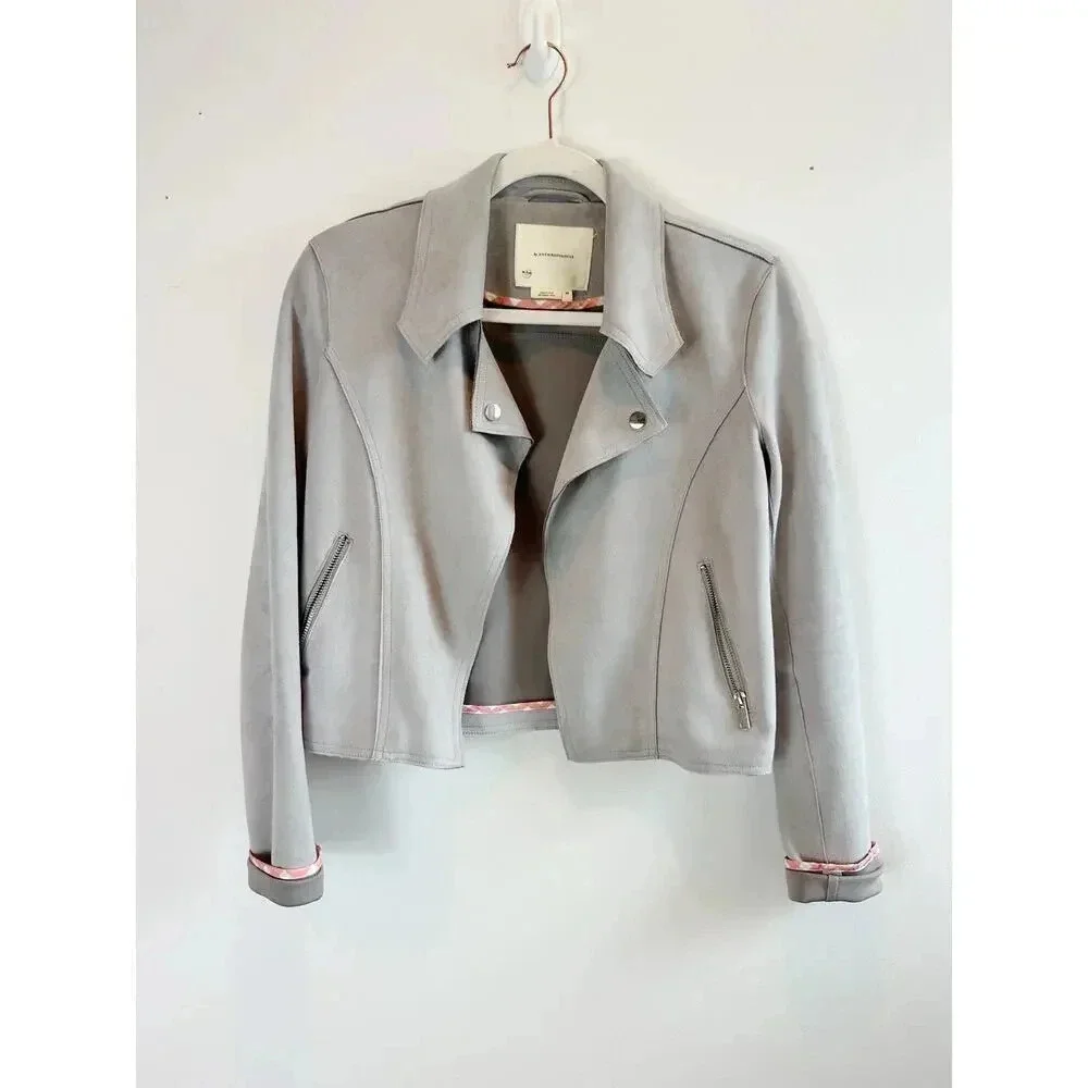 Anthropologie Gray Faux Suede MotorCycle Jacket Size S - Picture 1 of 10